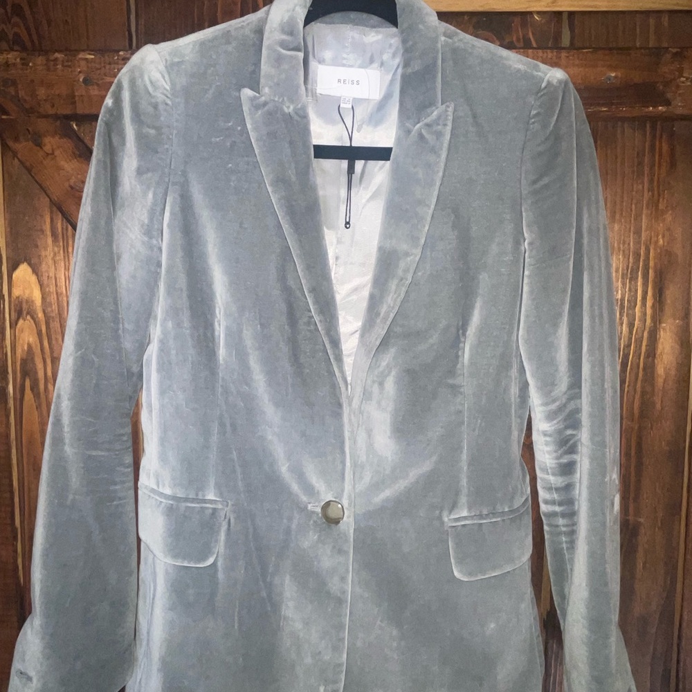 Reiss Light Gray Velvet Blazer